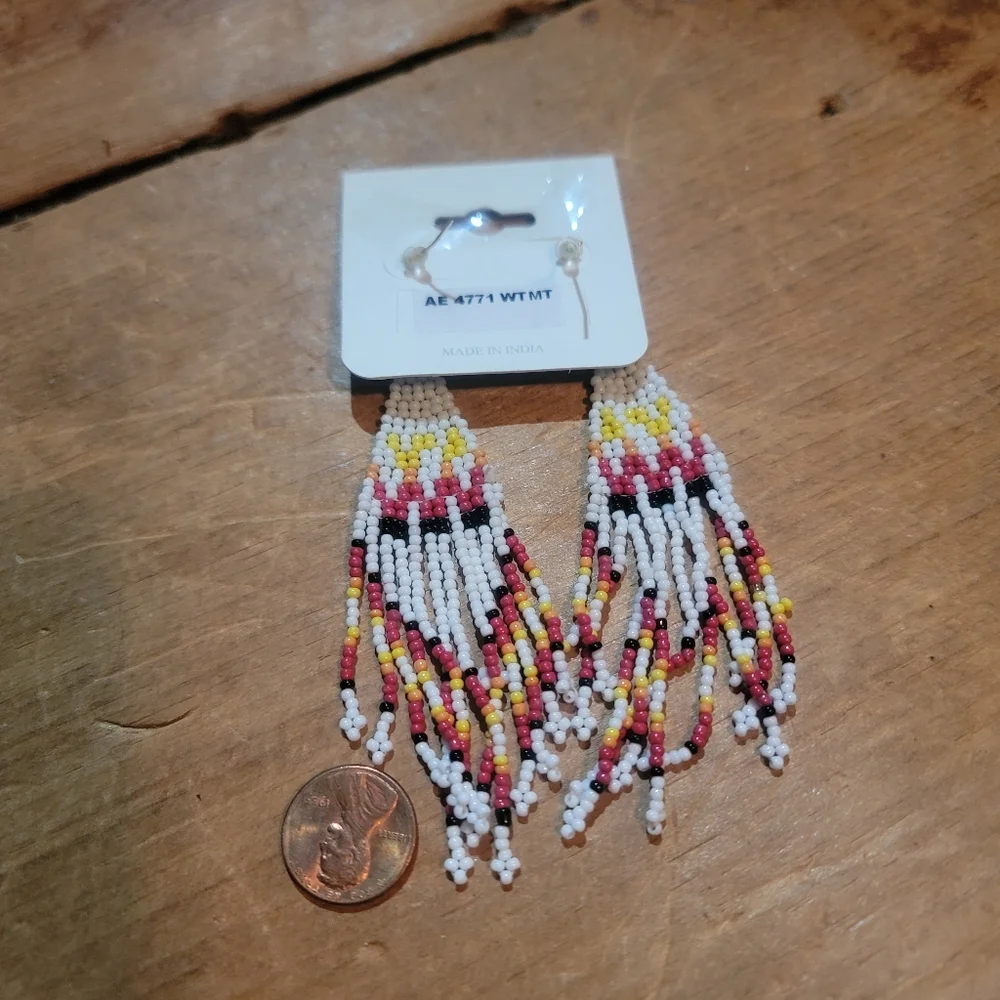 free Spirit Boho Hippie People Seed bead fringe earrings south western